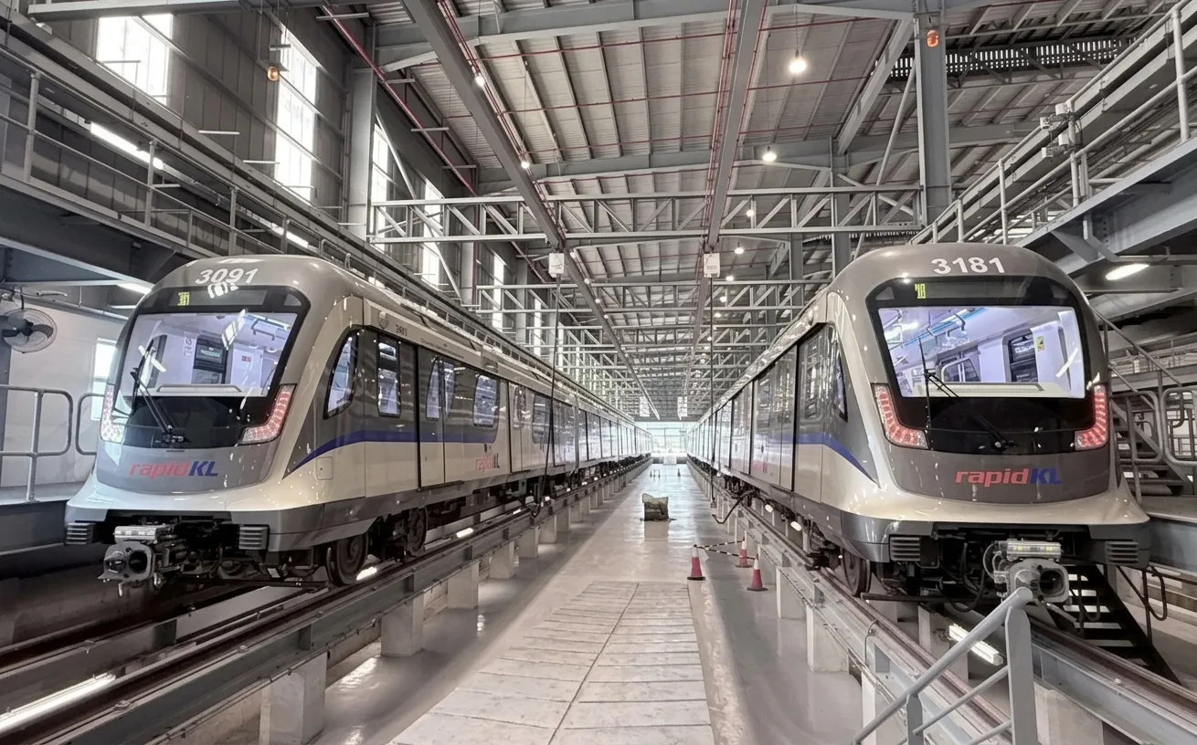 Two Shah Alam Line LRVs stabled at the depot